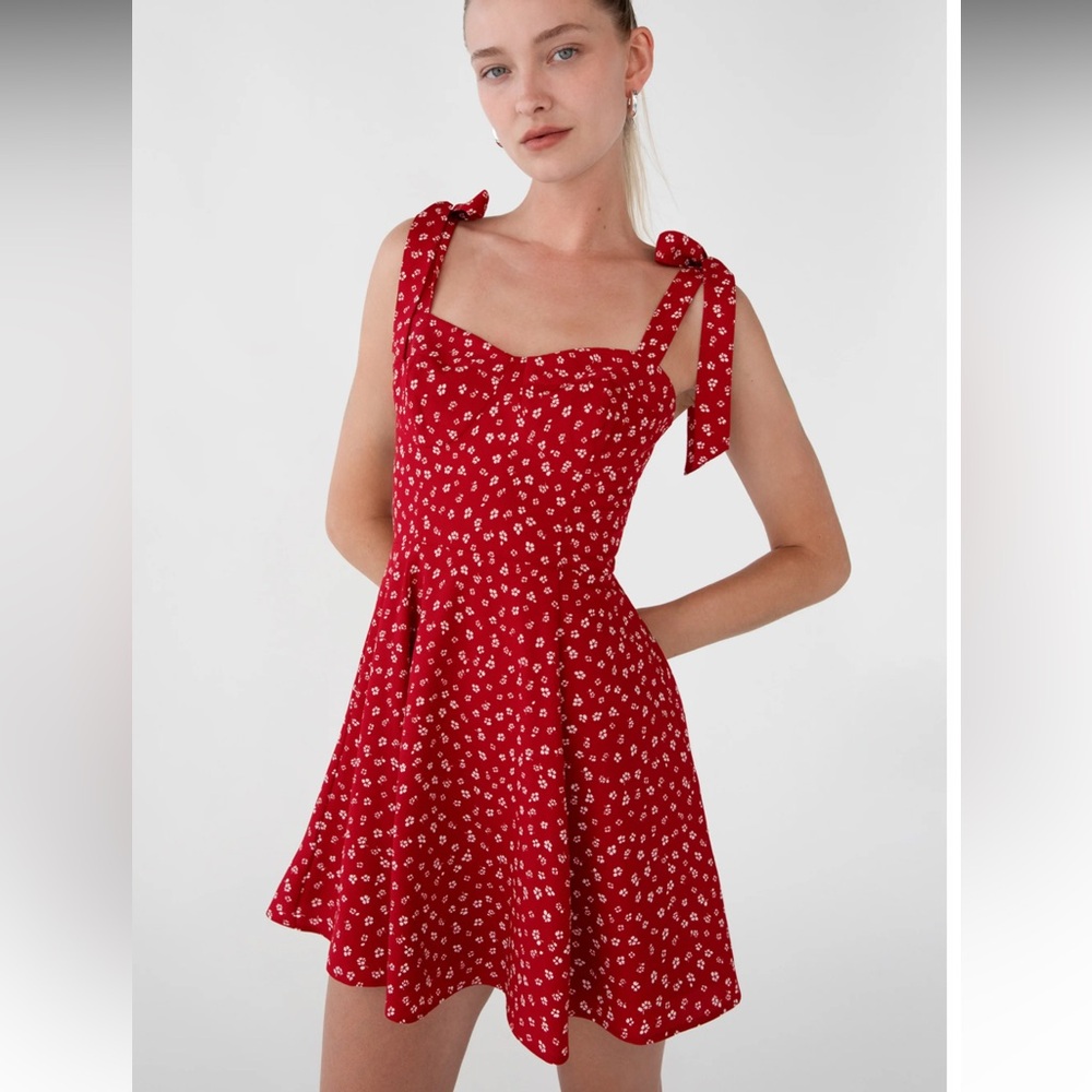 OAK + FORT FLORAL BUSTIER MINI DRESS